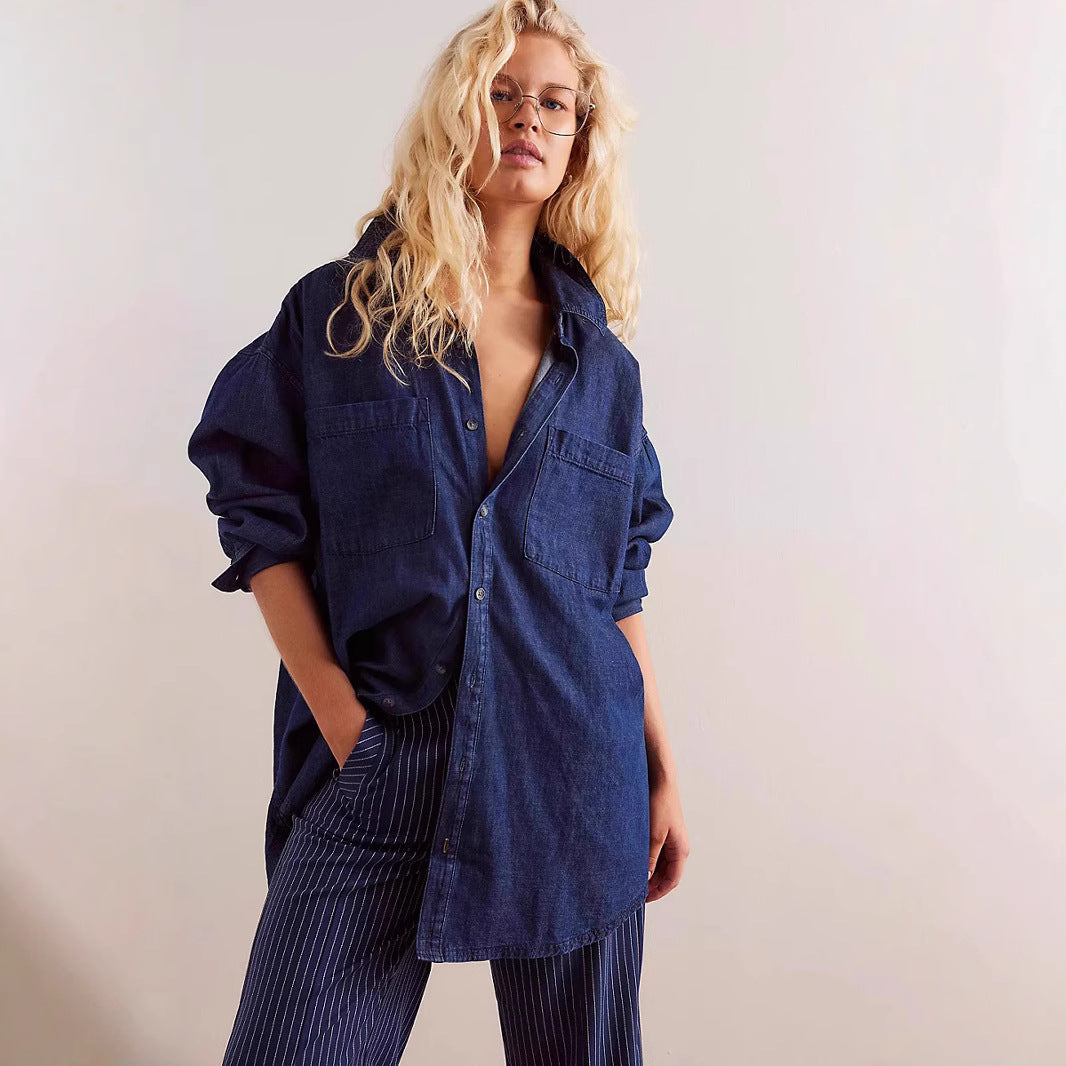 Damen Oversized Jeanshemd mit aufgesetzten Taschen