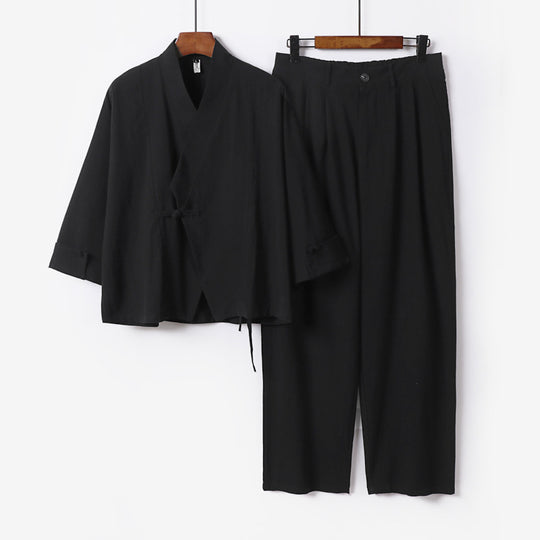 Herren Modernes Zen-Loungewear-Set aus Leichtem Material mit Kurz-Kimono und tailliert-zulaufender Bundhose Shop Nory