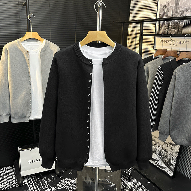 Herren Minimalistische Sweatcardigan mit verdeckter Druckknopfleiste Shop Nory