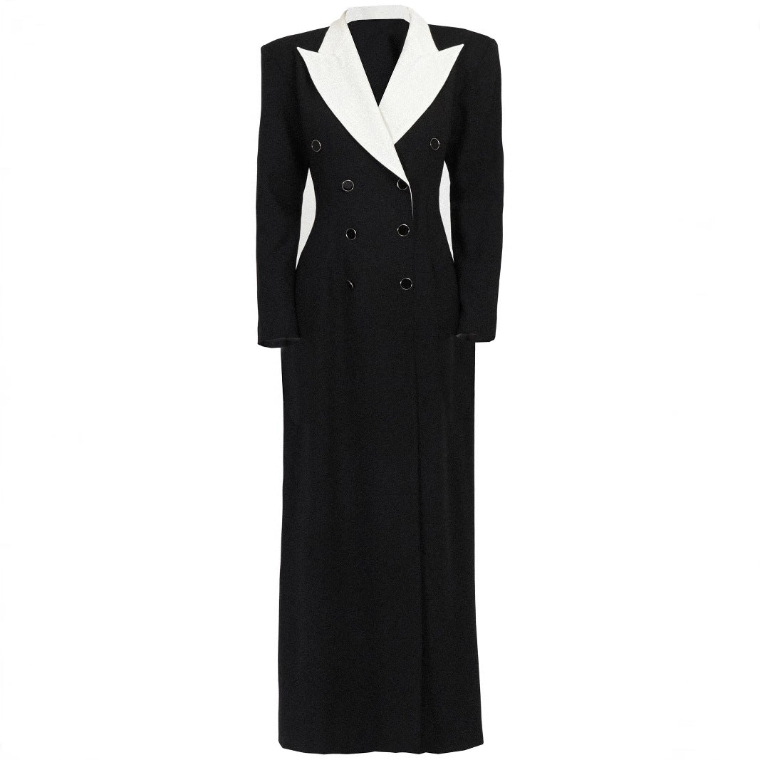 Damen Doppelreihiges Longblazer-Kleid mit taillierter Silhouette und Kontrastrevers Shop Nory