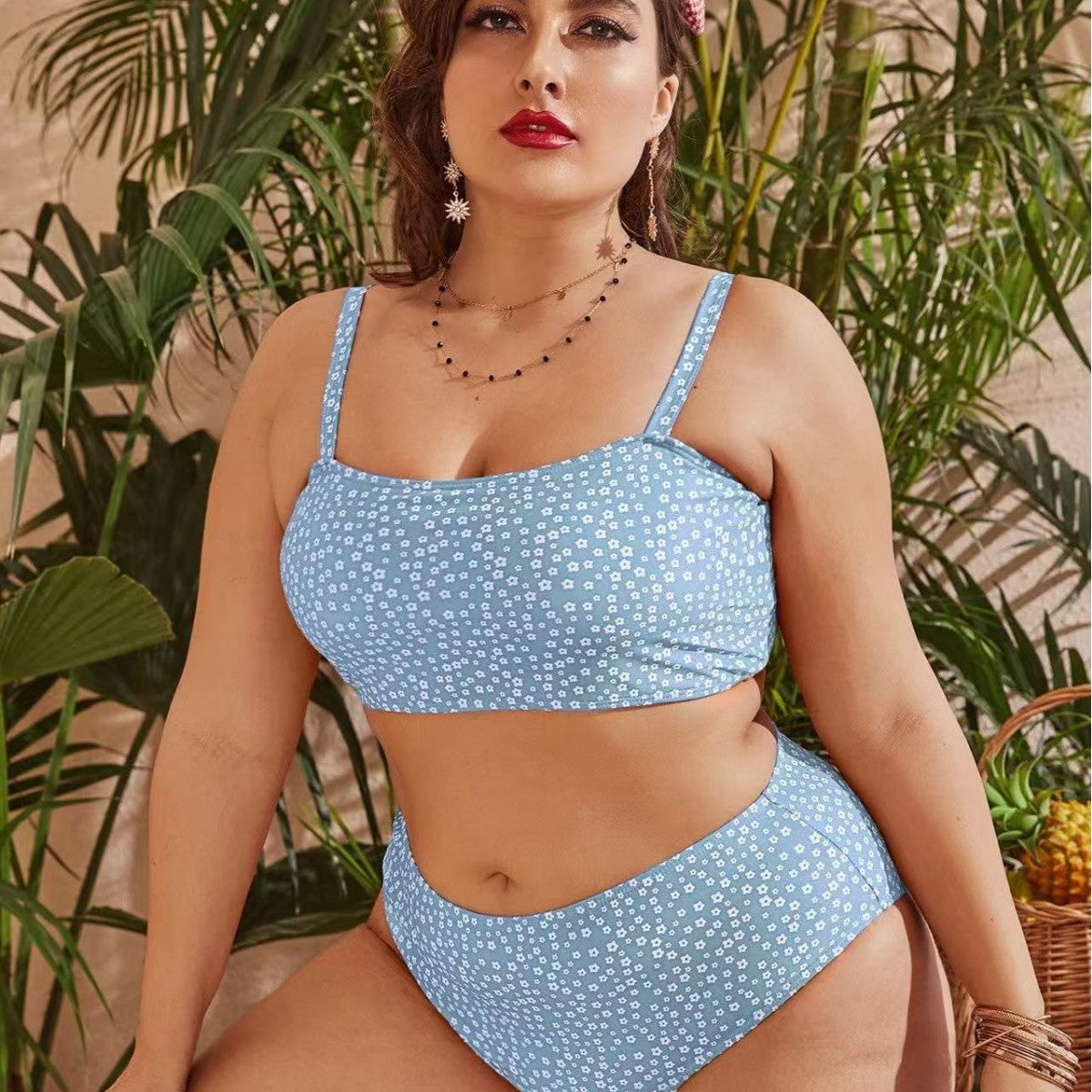 Damen Hochgeschnittener Bikini mit verspieltem Punktedesign