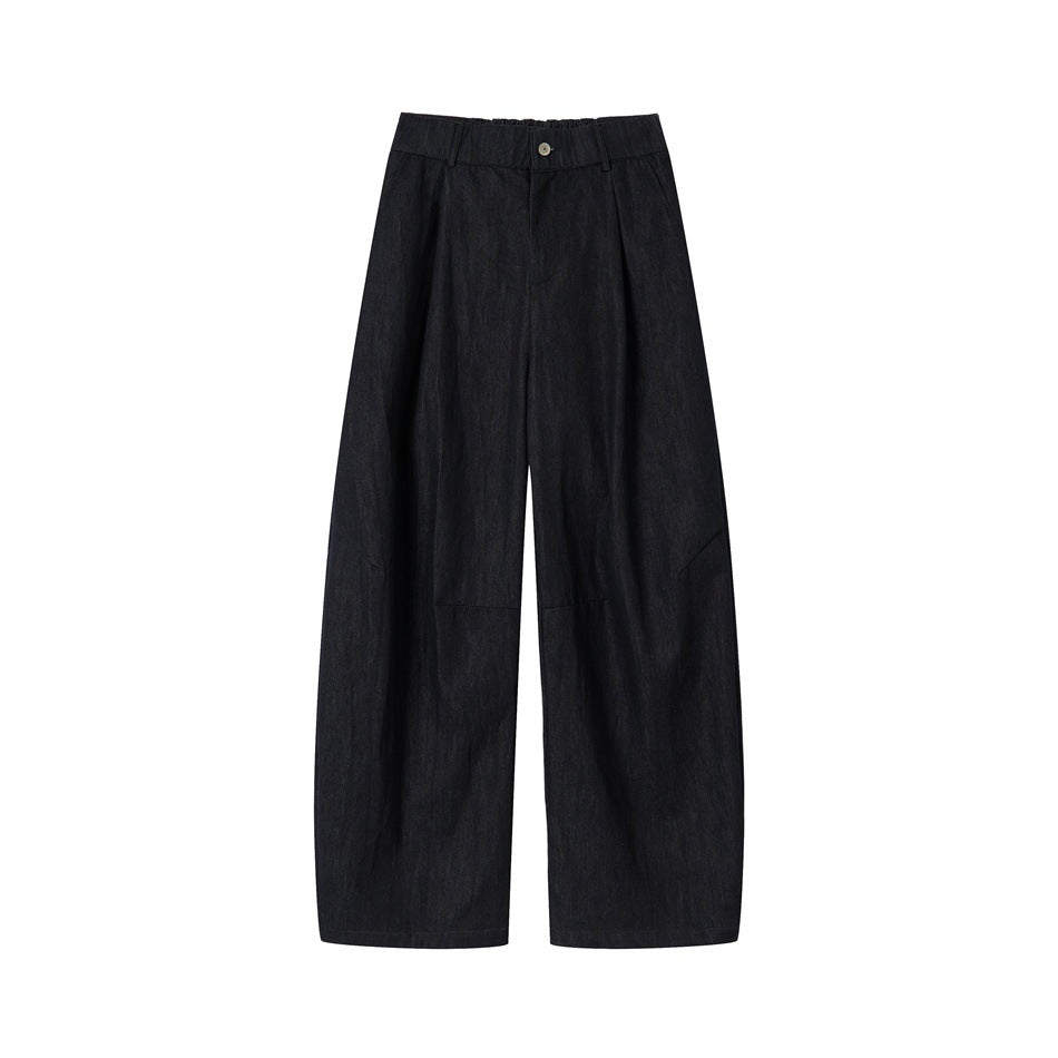 Damen Hochtaillierte weite Culotte-Hose aus Denim‑Mix mit Bundfalten und Knopfverschluss Shop Nory