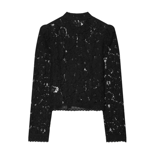 Damen Transparente Spitzenjacke im chinesischen Stil mit Stehkragen und Knotenverschlüssen Shop Nory
