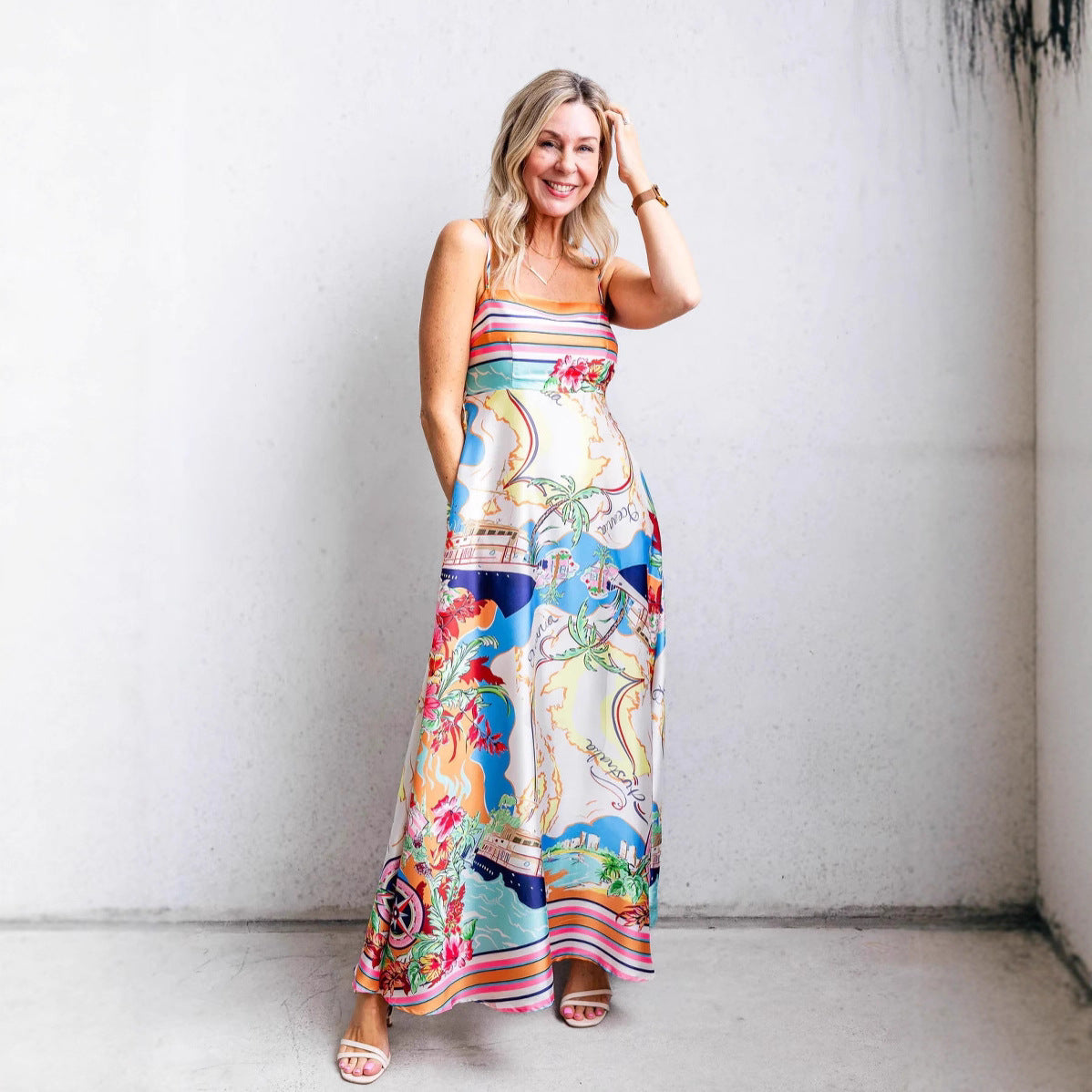 Damen Maxi-Kleid mit aufregendem Grafikdruck und verspieltem Design