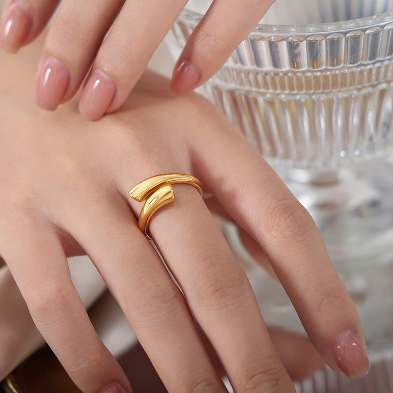 Damen Offener Ring aus hochwertigem Edelstahl mit modernem Wellenmuster Shop Nory