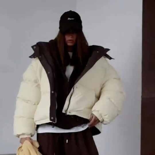 Damen Kurze Oversize Steppjacke mit hohem Kragen und wattierter Fütterung Shop Nory