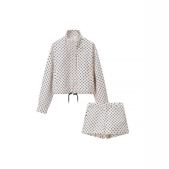 Damen Gepunktetes Satin-Loungewear-Set mit Oversize-Blazer und Kordel-Shorts Shop Nory