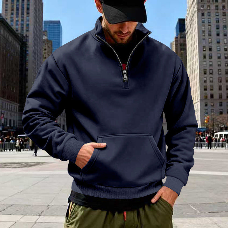 Herren Halbzip-Sweatshirt mit Kängurutasche und Stehkragen Shop Nory