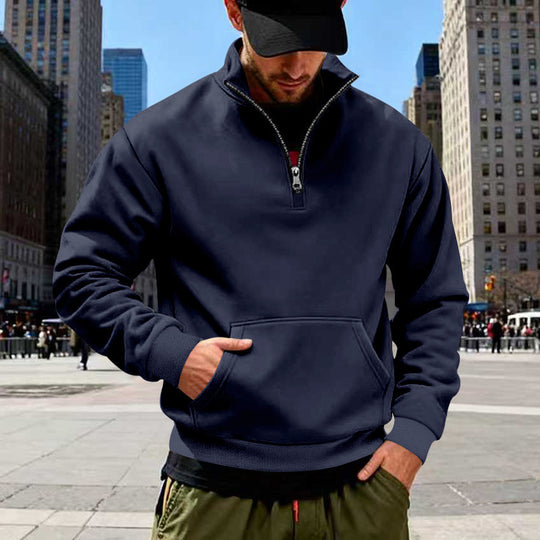 Herren Halbzip-Sweatshirt mit Kängurutasche und Stehkragen Shop Nory