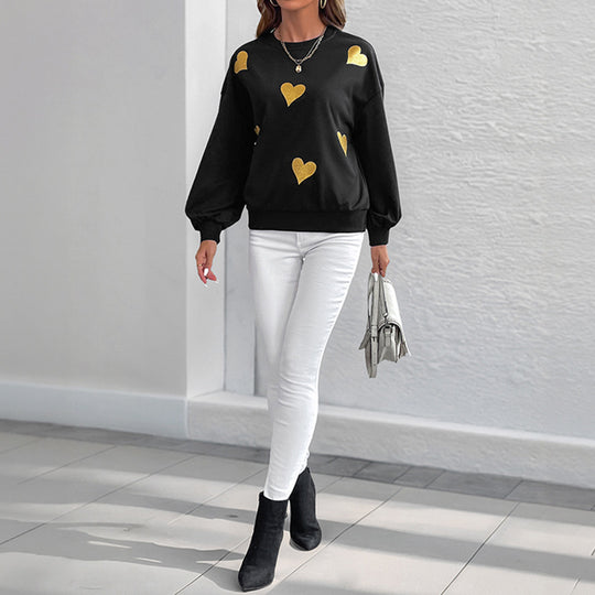 Damen Sweatshirt mit Herzprint und Balloon-Ärmeln Shop Nory