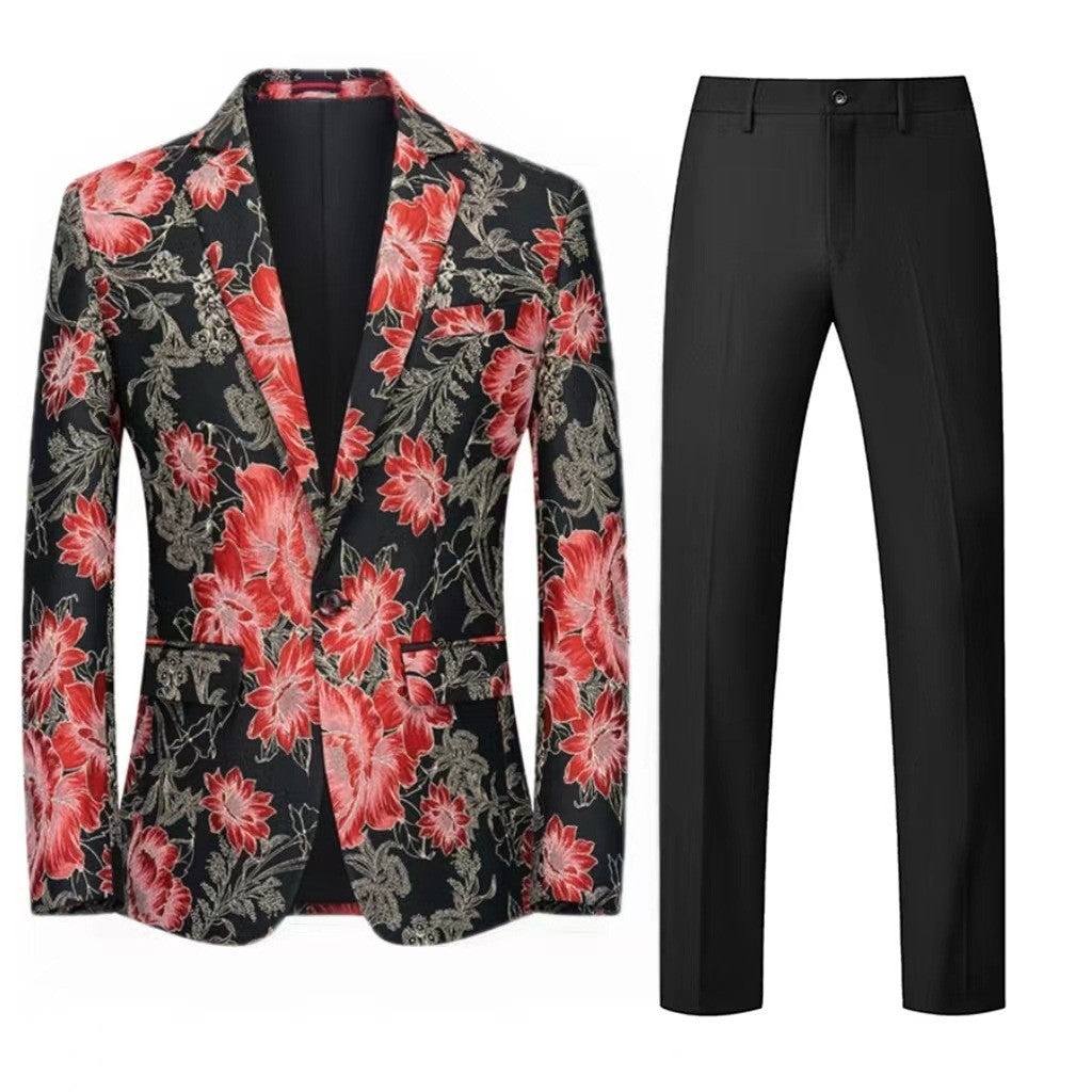 Herren Zweiteiliger Anzug mit floralem Einreih‑Sakko, Schalkragen und schmaler Anzughose Shop Nory