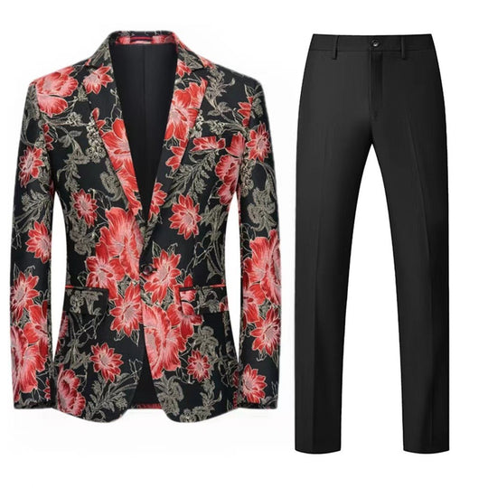 Herren Zweiteiliger Anzug mit floralem Einreih‑Sakko, Schalkragen und schmaler Anzughose Shop Nory