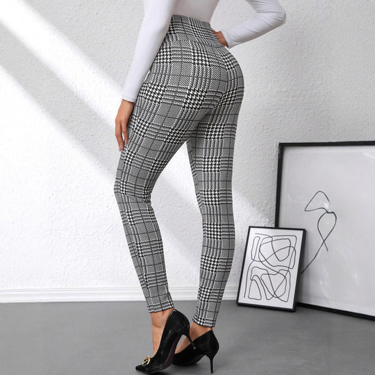 Damen Hochtaillierte Slim-Fit Businesshose mit Glencheck-Muster und Stretch Shop Nory