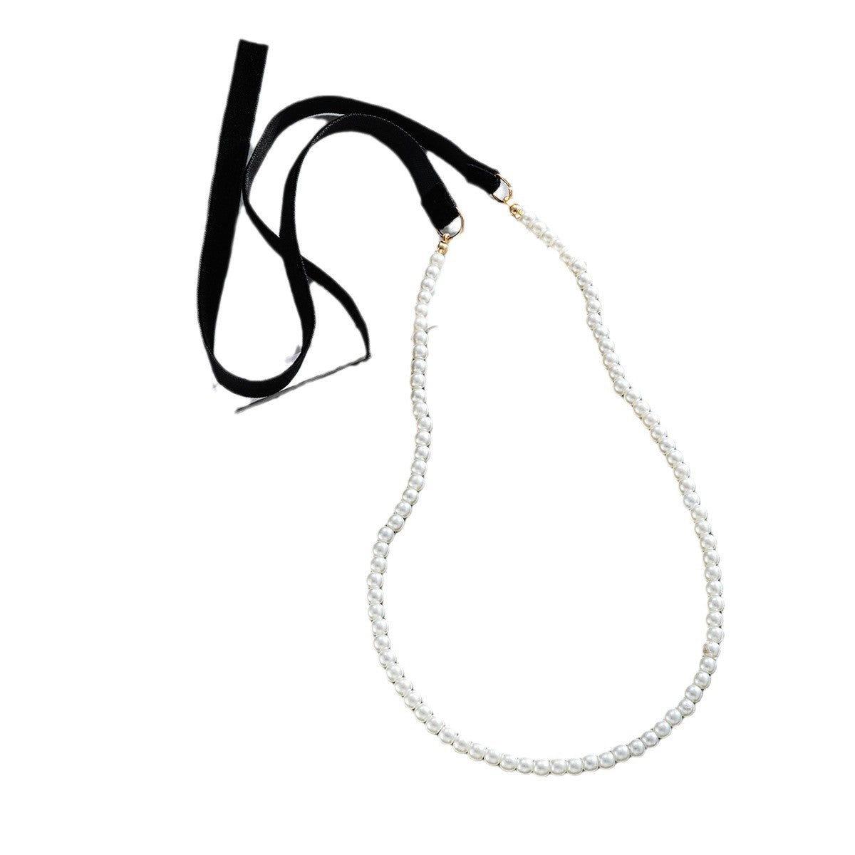 Damen Choker-Halskette mit eleganter Perlenreihe und samtigem Band Shop Nory