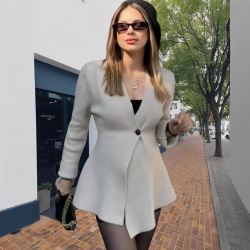 Damen Taillierter Peplum-Blazer-Mantel mit figurformender Silhouette und Ein-Knopf-Verschluss Shop Nory