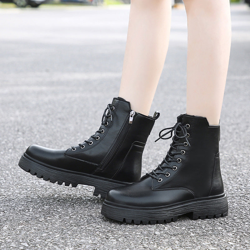 Damen robuste Schnürstiefel mit hoher Sohle und praktischem Design