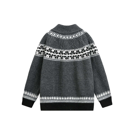 Damen Strick-Zipjacke im Norweger‑Muster mit hohem Stehkragen Shop Nory