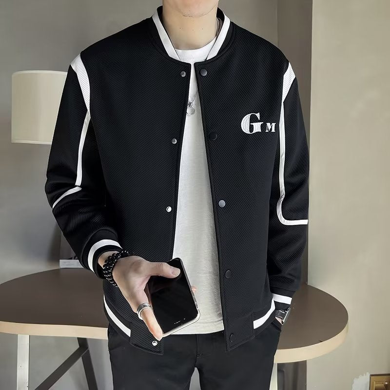 Herren Leichte Varsity-Bomberjacke mit Strukturgewebe, Rippbündchen und Druckknopffront Shop Nory