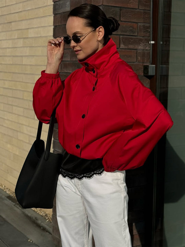 Damen Kurzblouson mit Stehkragen, Knopfverschluss und elastischen Bündchen Shop Nory