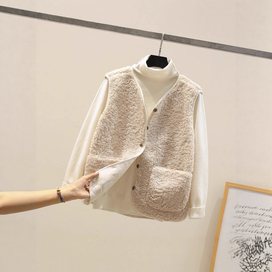 Damen Ärmellose Teddyweste mit Knopfleiste und aufgesetzten Taschen Shop Nory