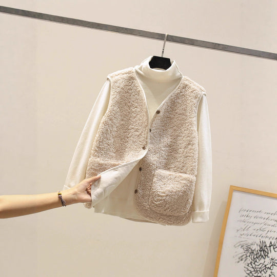 Damen Ärmellose Teddyweste mit Knopfleiste und aufgesetzten Taschen Shop Nory
