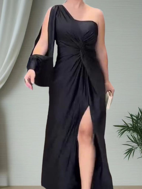 Damen Elegantes Wickelkleid mit asymmetrischem Ausschnitt und seitlichem Schlitz