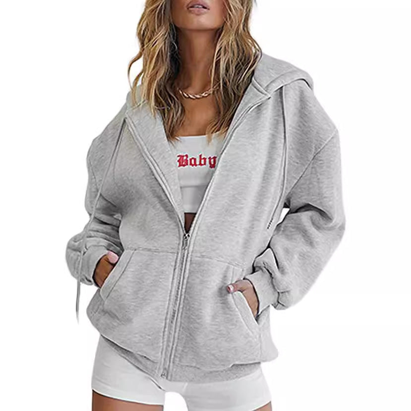 Damen nan oversized Zip-Hoodie mit verlängertem Rückensaum, verdecktem Reißverschluss und Kängurutaschen Shop Nory