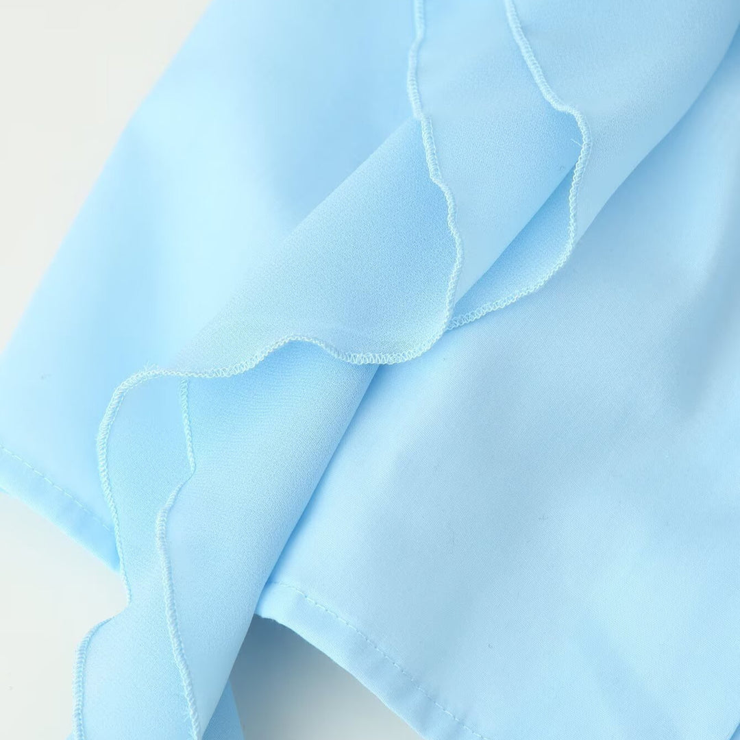 Damen Rüschenbluse mit Stehkragen, Volantdetails und Taillengürtel Shop Nory