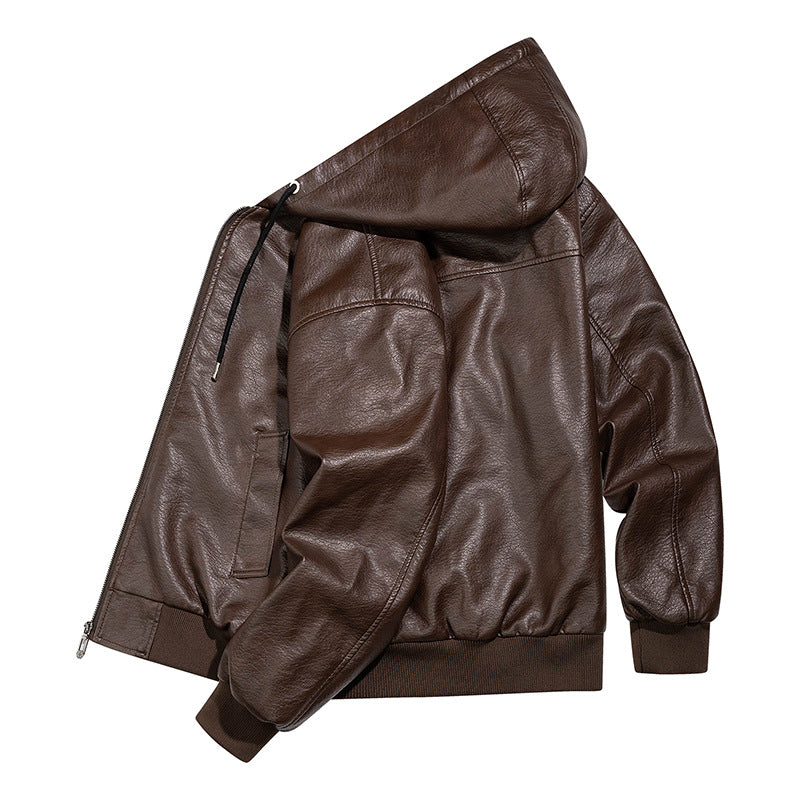 Herren Lässige Lederjacke mit Kapuze Shop Nory