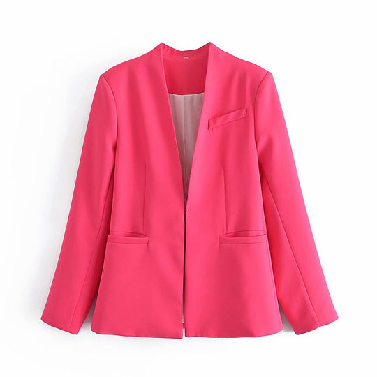 Damen Taillierter Blazer ohne Revers mit offener Front und Paspeltaschen Shop Nory