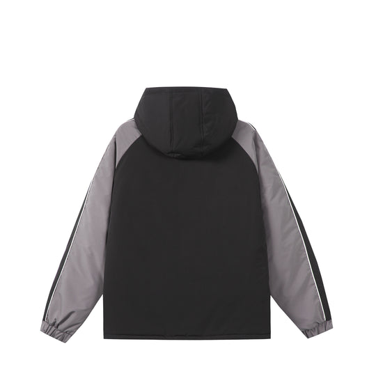 Unisex Kurz geschnittene gesteppte Kapuzenjacke mit reflektierenden Paspeln und Kordelzugsaum Shop Nory