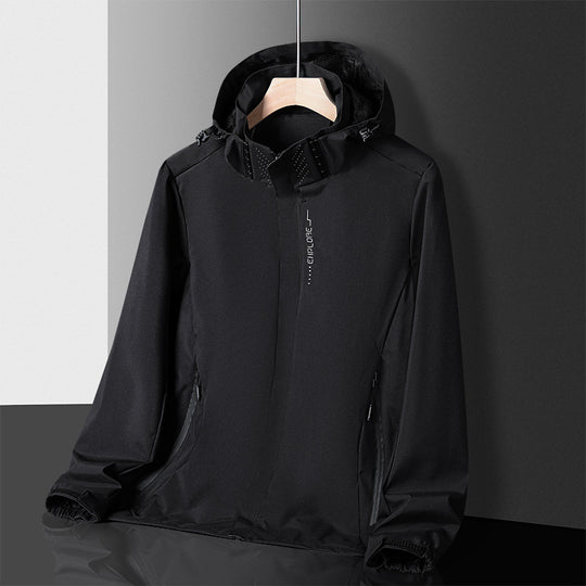Herren leichter wasserdichter Softshell‑Hoodie mit Kapuze und Tarn‑Hex‑Alloverprint Shop Nory