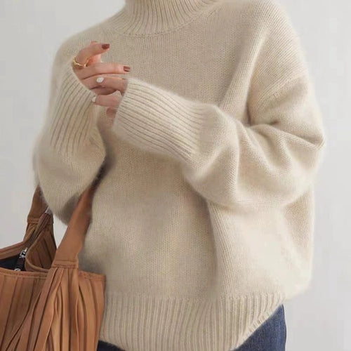 Damen Oversize Feinstrickpullover mit hohem Rollkragen und Seitenschlitzen Shop Nory
