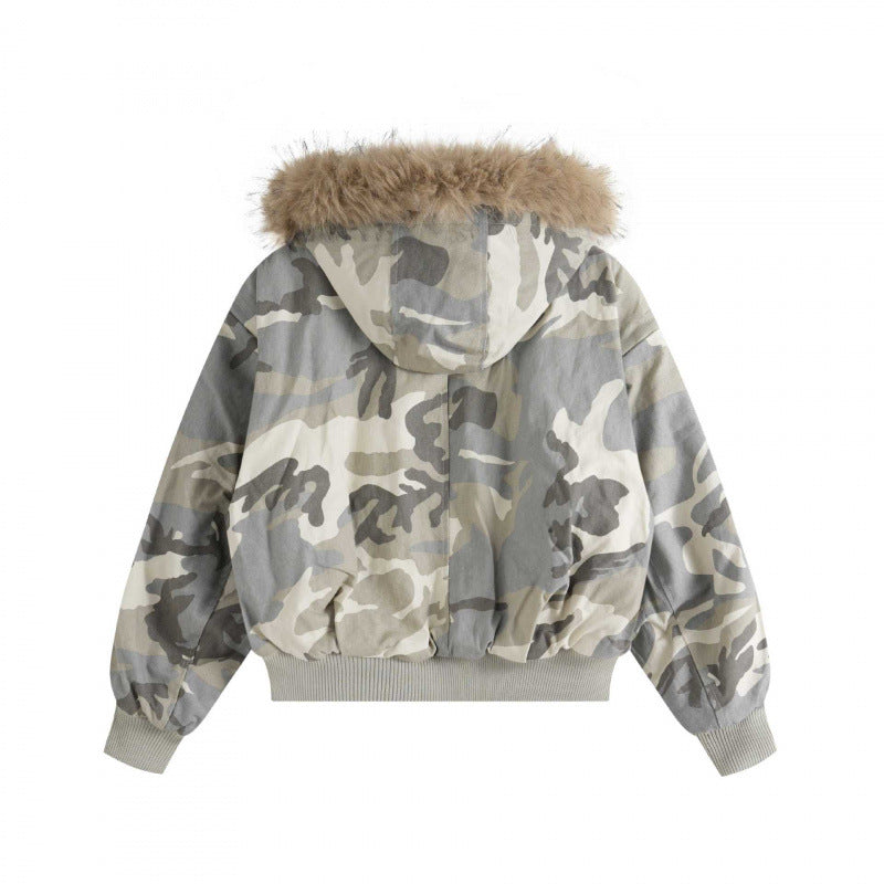 Damen Kurzer Boxy-Bomber mit Kapuze und abnehmbarem Kunstfellbesatz Shop Nory