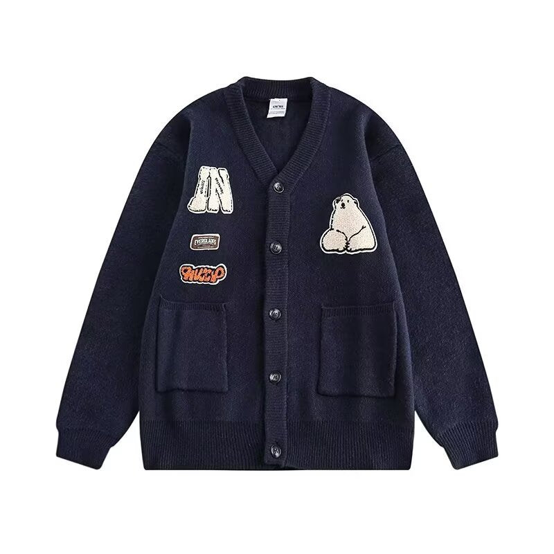Damen Gemütliche Strickjacke mit bunten Applikationen Shop Nory