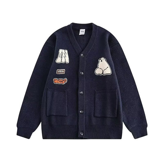 Damen Gemütliche Strickjacke mit bunten Applikationen Shop Nory