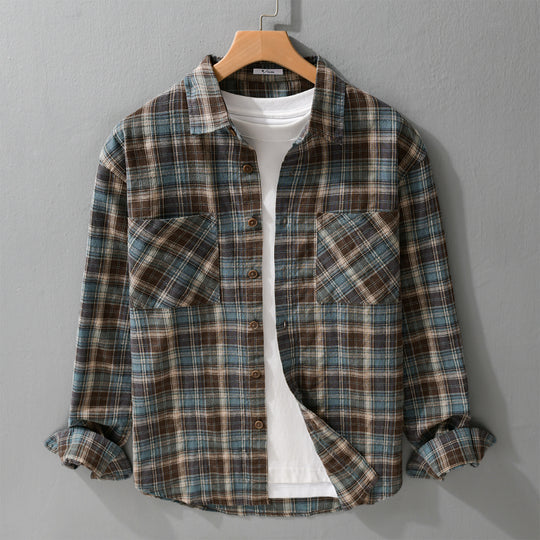 Herren Karo-Flanell-Überhemd aus gebürstetem Baumwollflanell mit aufgesetzten Brusttaschen Shop Nory