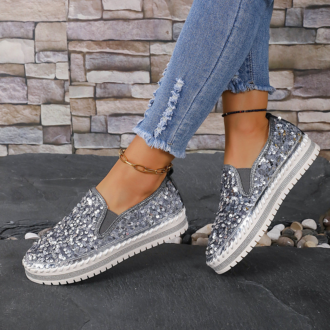 Damen Glitzernde Slip-On Sneakers mit elastischem Obermaterial und rutschfester Sohle Shopnory
