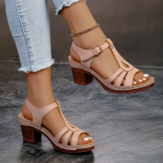 Damen Sandalette mit Cut-Out-Riemen, gepolstertem Komfortfußbett und mittelhohem Blockabsatz Shop Nory