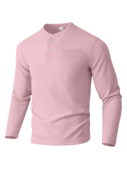 Herren Langarm Henley mit Waffelstruktur und Brusttasche thermisches Langarmshirt Shop Nory