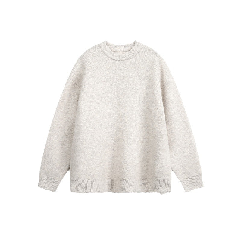 Unisex Oversize Grobstrickpullover mit Rundhalsausschnitt und ausgefranstem Saum Shop Nory