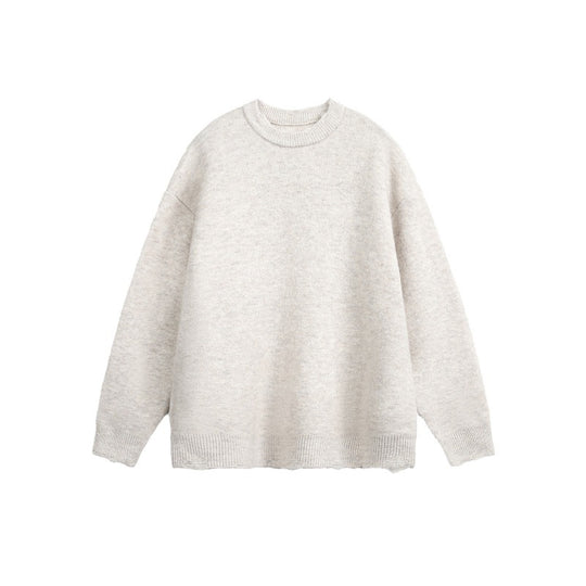 Unisex Oversize Grobstrickpullover mit Rundhalsausschnitt und ausgefranstem Saum Shop Nory