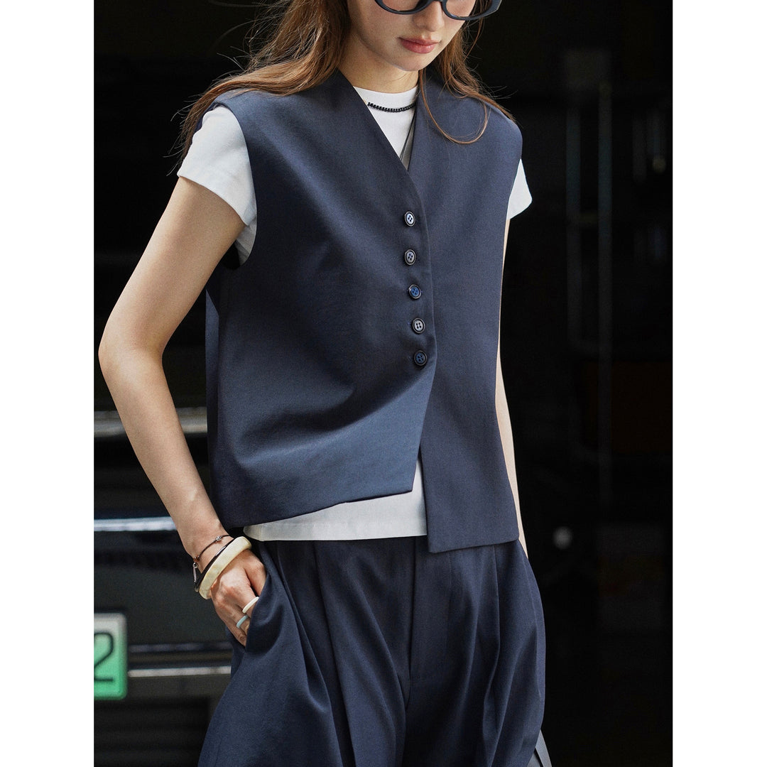 Damen Ärmellose Tailoring‑Weste mit tiefem V‑Ausschnitt und durchgehender Knopfleiste Shop Nory