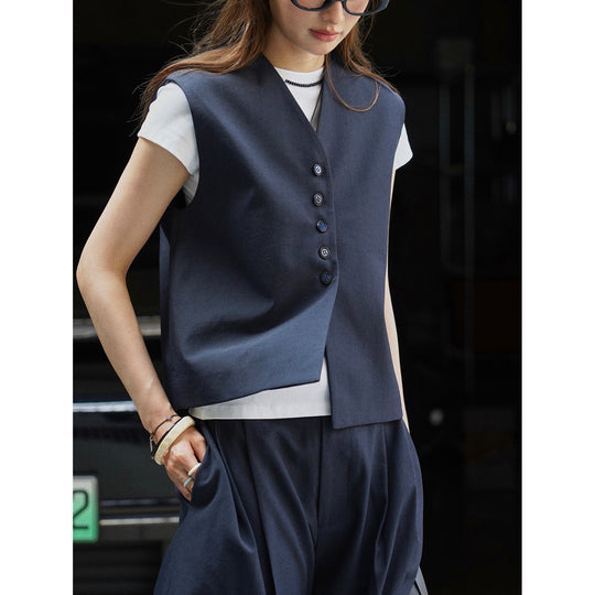 Damen Ärmellose Tailoring‑Weste mit tiefem V‑Ausschnitt und durchgehender Knopfleiste Shop Nory