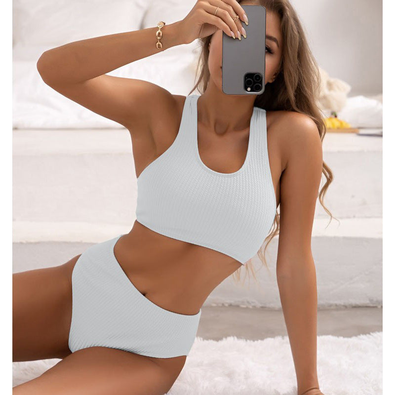 Damen Hochtailliertes Bikini-Set mit sportlichem Schnitt und atmungsaktiven Materialien