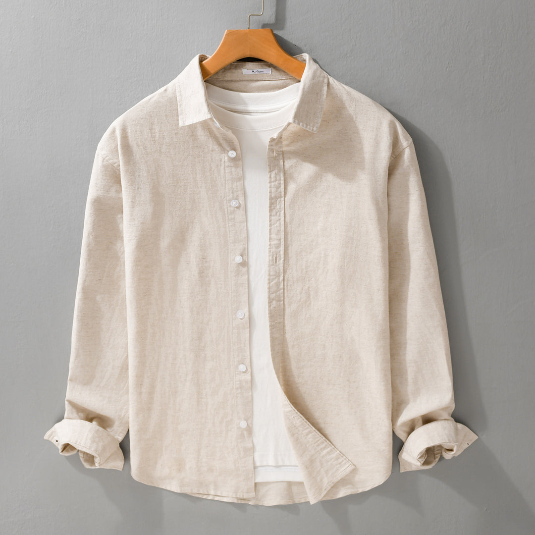 Herren Leinenmix-Layering-Overshirt mit Kentkragen, gerundetem Saum und Soft‑Touch Shop Nory