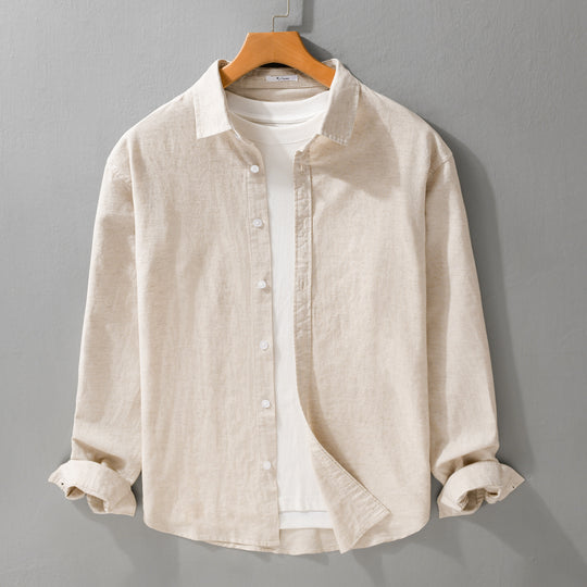 Herren Leinenmix-Layering-Overshirt mit Kentkragen, gerundetem Saum und Soft‑Touch Shop Nory
