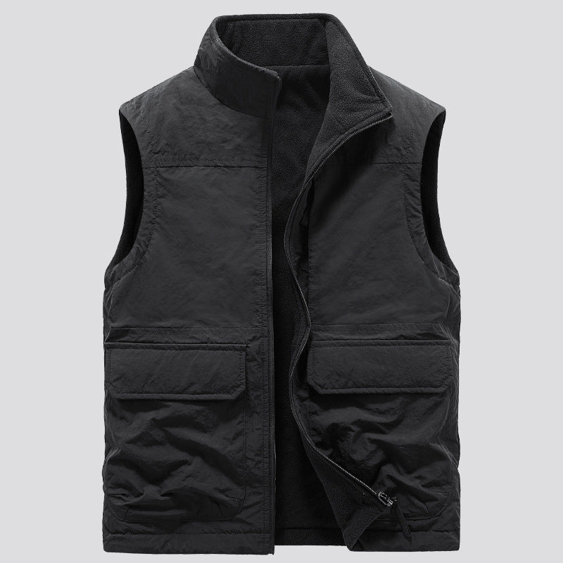 Herren Outdoor-Utilityweste mit Fleece-Innenlage, hohem Stehkragen und Frontklappentaschen Shop Nory