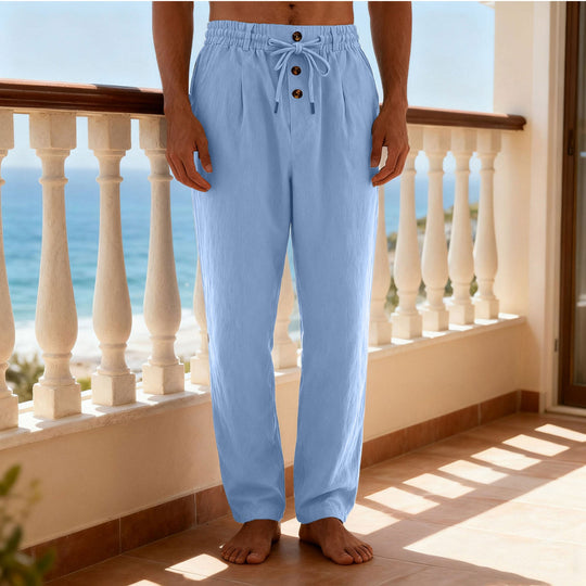 Herren nan leichte Loungehose mit elastischem Kordelbund, Tunnelzug und dekorativer Knopfleiste