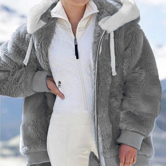 Damen nan kuschelige Kapuzen-Teddyjacke mit wattiertem Innenfutter und Rippbündchen Shop Nory